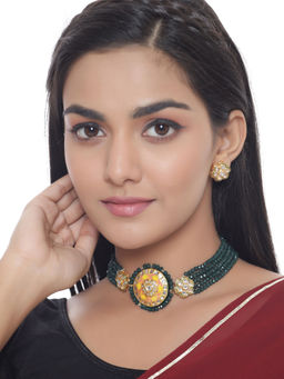 Shoshaa - Gold-Plated Green Onyx Handcrafted Choker and Earrings (Set of 2)