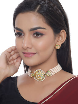 Shoshaa - Gold-Plated Peach Onyx Handcrafted Choker and Earrings (Set of 2)