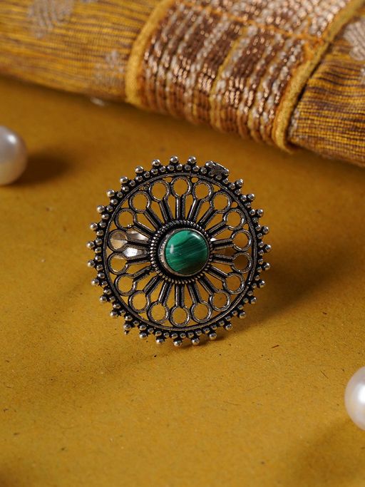Shoshaa Gold Plated Green Handcrafted Ring