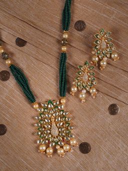 Shoshaa - Gold Plated Green Kundan Handcrafted Necklace with Earrings (Set of 2)