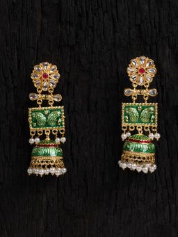 Shoshaa - Gold Plated Green Enamelled Jhumkas