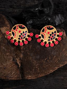 Shoshaa - Gold-Plated Blue-Pink Colour Enamelled Studs Earrings