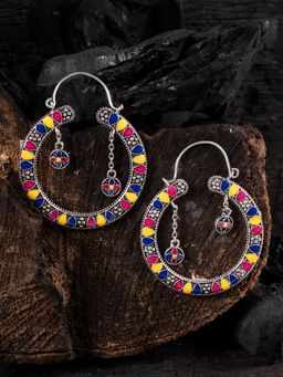Shoshaa - Silver-Plated Multi Colour Enamelled Chandbalis Earrings