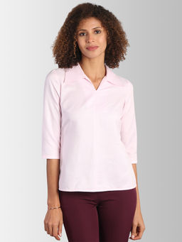 FABLE STREET - Pink Solid Collar Neck Top