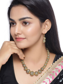 Shoshaa - Marcasite Metallic Necklace With earrings