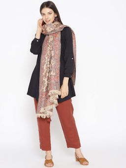 WEAVERS VILLA - Women Beige & Blue Paisley Patterned Shawl