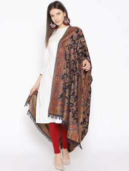 WEAVERS VILLA - Women Black & Beige Woven Design Shawl