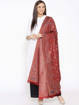 WEAVERS VILLA - Women Maroon & Blue Patterned Shawl