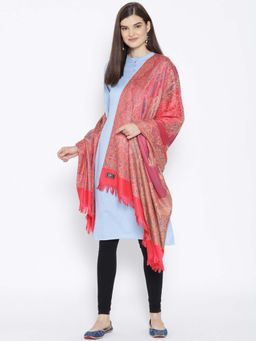 WEAVERS VILLA - Women Pink & Off-White Woven Design Shawl