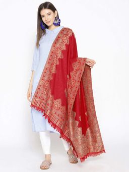 WEAVERS VILLA - Women Maroon & Beige Woven Design Shawl
