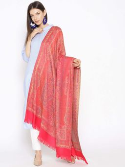 WEAVERS VILLA - Women Red & Beige Woven Design Shawl