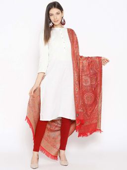 WEAVERS VILLA - Women Red & Beige Woven Design Shawl