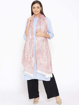 WEAVERS VILLA - Women Pink & Off-White Woven Design Shawl