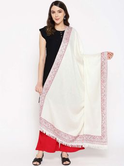 WEAVERS VILLA - Women Off-White & Pink Self Design Shawl