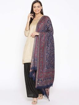 WEAVERS VILLA - Women Navy & Red Kalamkari Patterned Shawl