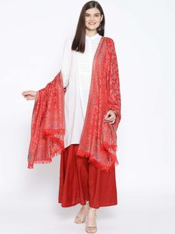 WEAVERS VILLA - Women Red & Grey Woven Design Shawl