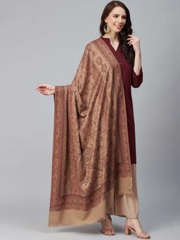 WEAVERS VILLA - Women Beige & Red Woven Design Shawl