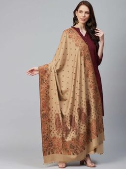WEAVERS VILLA - Women Beige & Brown Woven Design Shawl