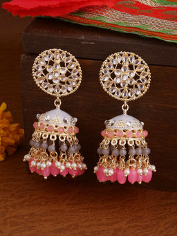 Shoshaa - Gold plated Multi-color kundan jhumkas