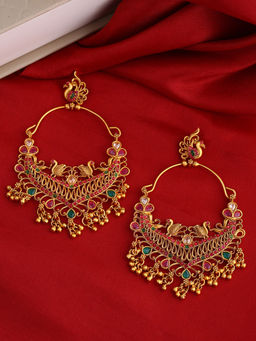 Shoshaa - Gold Plated Antique Multi Colour Temple Chandbali