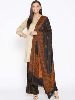 WEAVERS VILLA - Women Black & Mustard Brown Woven Design Shawl