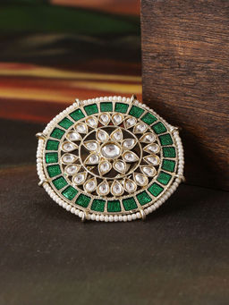 Shoshaa - Green Gold Tone Kundan Cocktail Ring