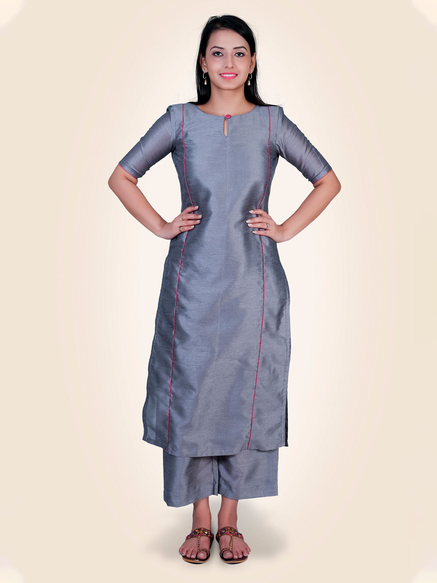 Buy Shades Grey Silk Kurti Paired With 