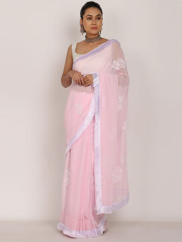 SHADES OF FAASHION - Pink Chikankari Saree With Unstitched Blouse