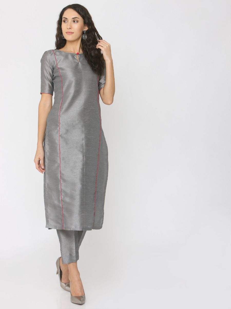 Buy Shades Grey Silk Kurti Paired with 
