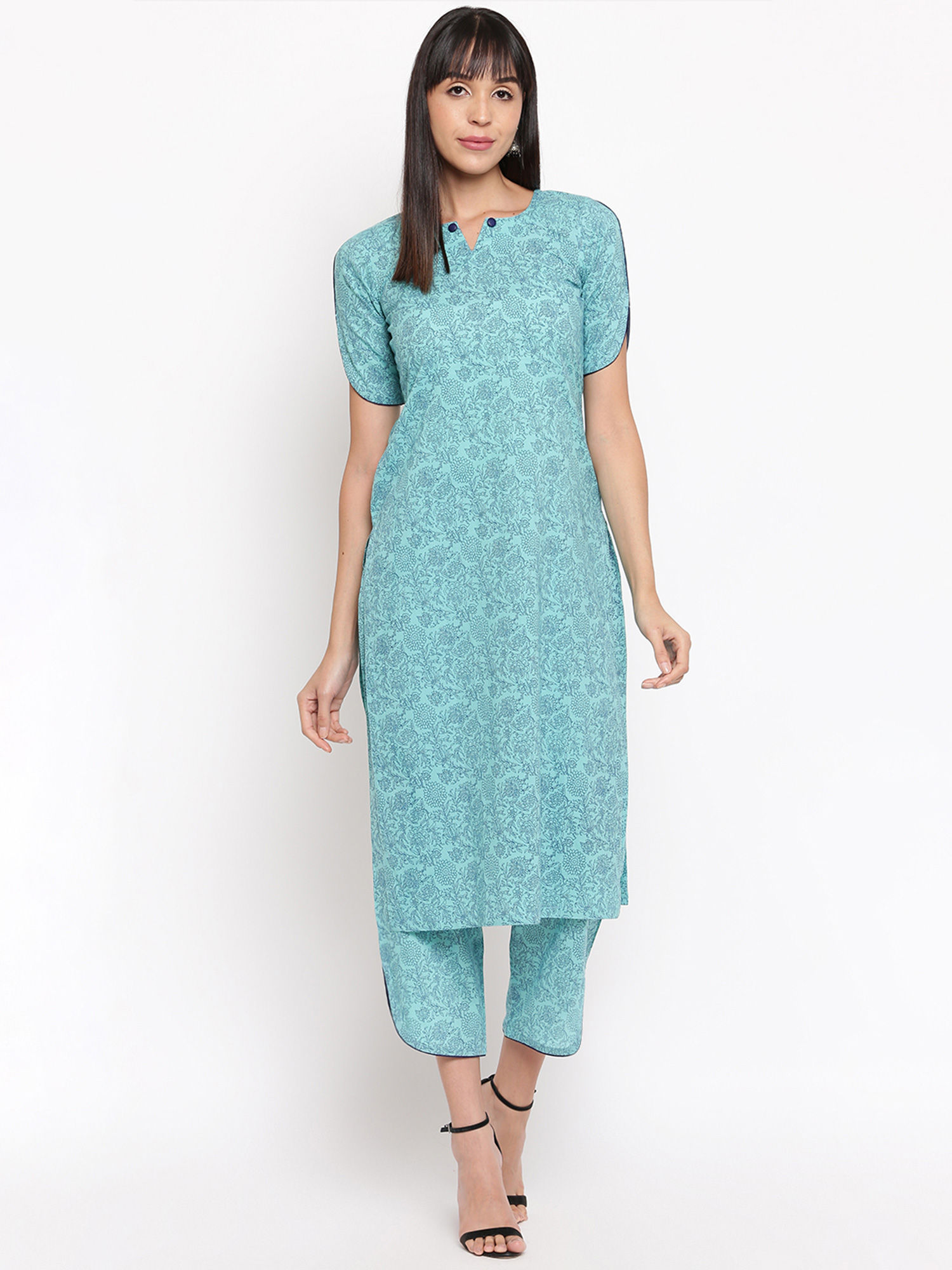 Blue Printed Kurti With Cut Sleeves 