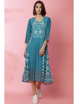 Biba - Turquoise Rayon A Line Dress