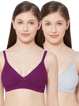 Juliet - Womens Soft Padded Non Wired Bra Combo Shikha Grey Wine