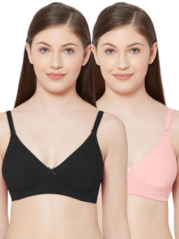 Juliet - Womens Soft Padded Non Wired Bra Combo Shikha Peach Black