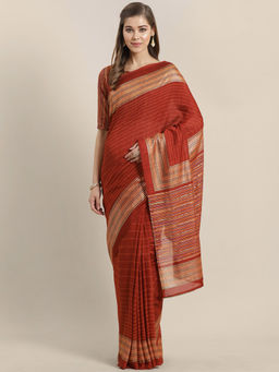 Sareemall - Rust Festive Georgette Printed Saree With Unstitched Blouse