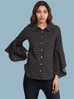 Aarke Ritu Kumar - Blue Geometric Print Shirt