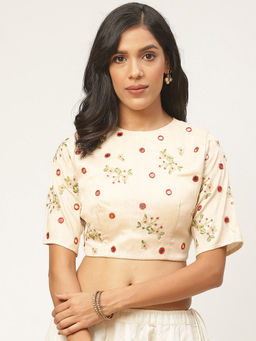 Shaily - Beige Raw Silk Stitched Blouse