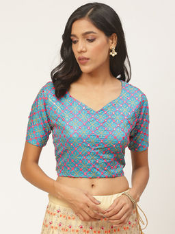 Shaily - Blue Raw Silk Stitched Blouse
