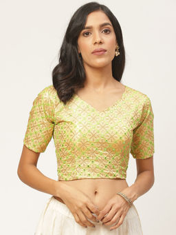 Shaily - Green Raw Silk Stitched Blouse