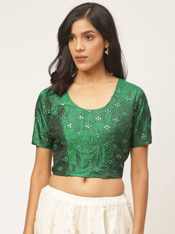 Shaily - Green Raw Silk Stitched Blouse