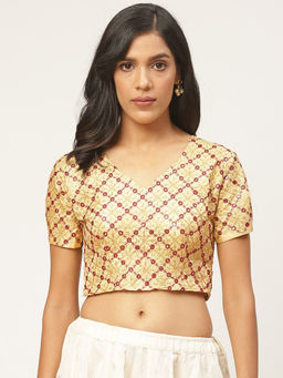 Shaily - Beige Raw Silk Stitched Blouse