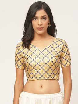 Shaily - Beige Raw Silk Stitched Blouse
