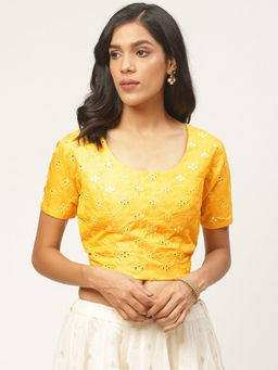 Shaily - Yellow Raw Silk Stitched Blouse