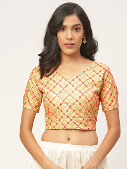 Shaily - Beige Raw Silk Stitched Blouse