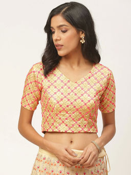 Shaily - Beige Raw Silk Stitched Blouse