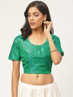 Shaily - Green Raw Silk Stitched Blouse