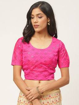 Shaily - Pink Raw Silk Stitched Blouse