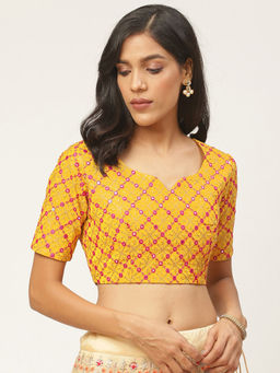 Shaily - Yellow Raw Silk Stitched Blouse