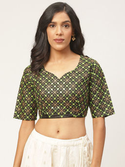 Shaily - Black Raw Silk Stitched Blouse