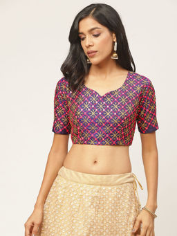 Shaily - Blue Raw Silk Stitched Blouse