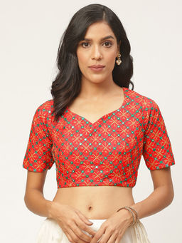 Shaily - Red Raw Silk Stitched Blouse